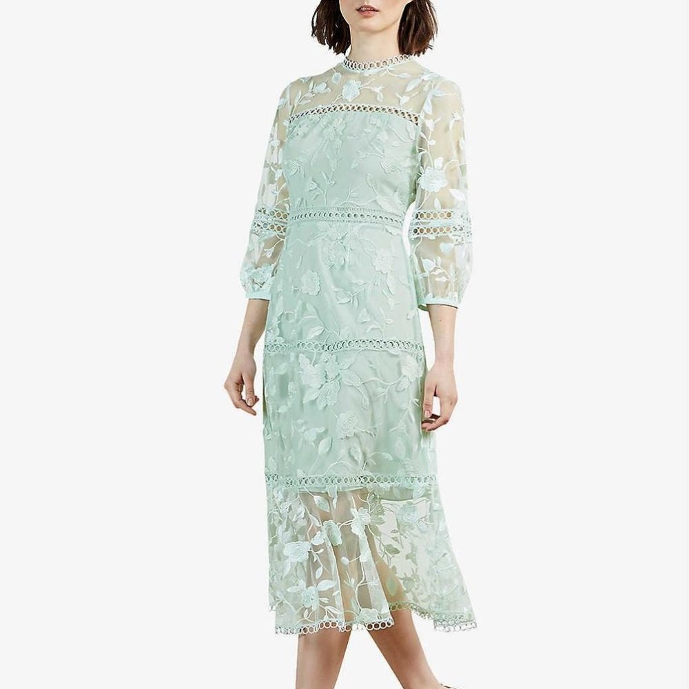 NWT Ted Baker Mint Tabii Embroidered A-Line Dress Size 3 (US 8)